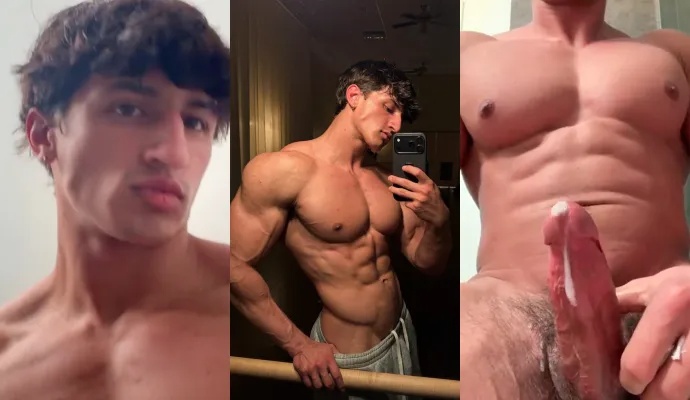 Young fitness influencer shoots a load on his chest