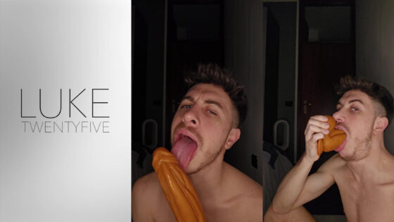 Luke25 deepthroats a huge dildo