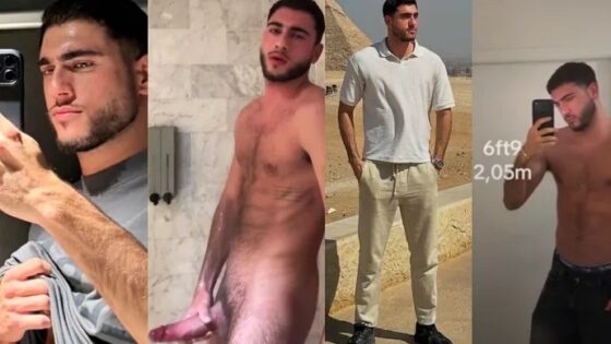 Mediterranean prince jerks his massive cock in the shower