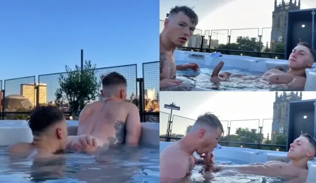 Gay0161 couple – blowjobs in the hotel hot tub before going back to the room to fuck