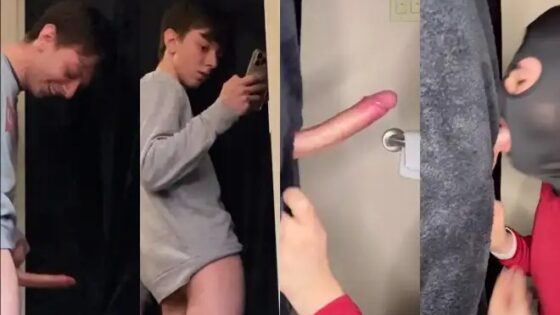 Twink gets his big cock sucked through the gloryhole – peachhybumm
