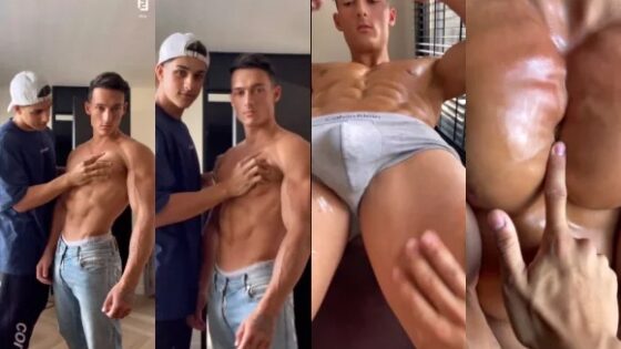 Levy Van Wilgen gets oiled up by a mate Levy Van Wilgen gets oiled up by a mate