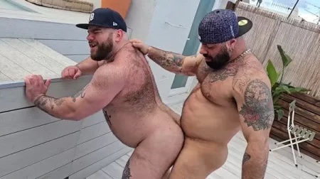 Alex Marte and Mikey Green fuck on the deck Outdoor Cum Load