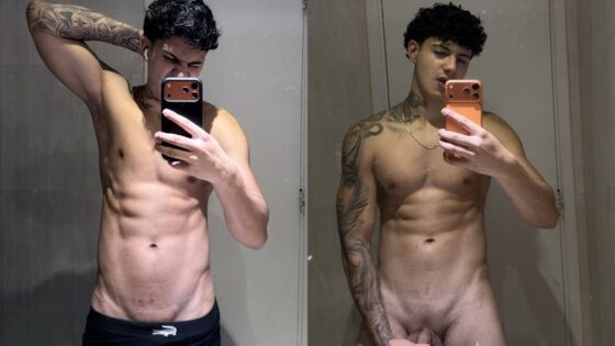 RokkoTancredi shows off his body and cock in the bathroom