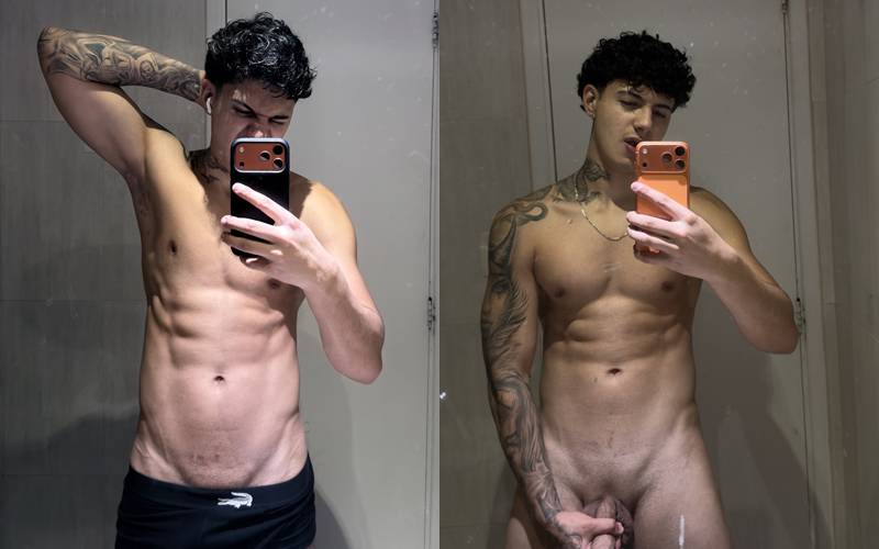 rokkotancredi shows off his body and cock in the bathroom