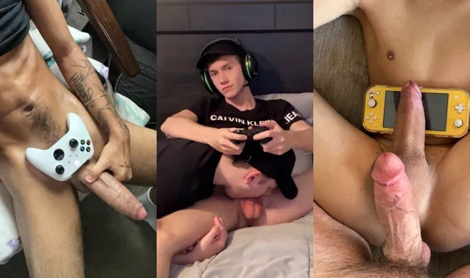 Compilation of young hung guys gaming while getting jerked and sucked