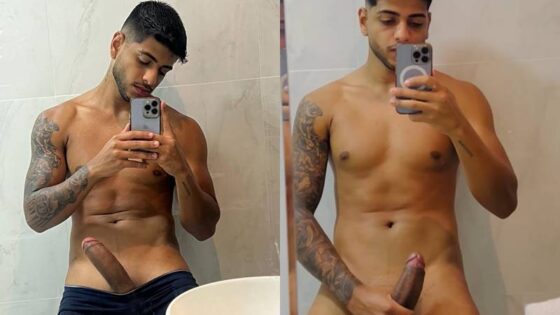 Marcio Mendes takes a shower semi hard