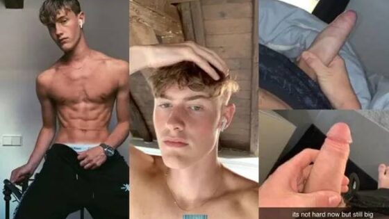 Fit athlete shows off his cock and abs