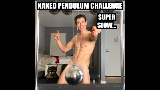 Mario Adrion swings a pendulum over his cock and flexes