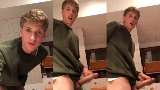 Cute twink jerks his big cock