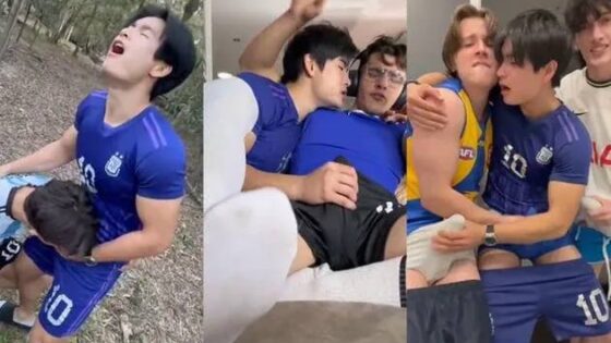 Three twinks jerk through their shorts